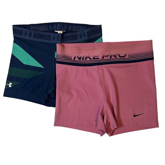 Bundle of Nike Pro and Under Armour HeatGear Shorts Size L and M - Picture 1 of 11